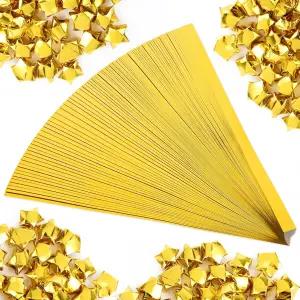 500장 오리가미 스타 종이 스트립 금박 DIY 공예 직조 프로젝트용 반짝이는 금 럭키 장식 파티 선물 10 x