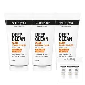 뉴트로지나 NEW 딥클린 아크네 포밍 클렌저 150g, 3개+증정(젠틀폼 클렌저 10g, 3개)
