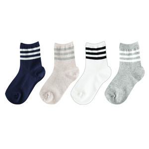 아동 남아 여아 초등 주니어 학생 흰색 회색 줄무늬 스트라이프 중목 양말 키즈클럽 캠퍼스링글4족팩