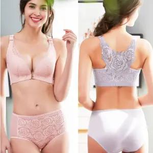 여성 속옷 빅사이즈 앞후크 브라 팬티 세트 노와이어 C D E 컵 브래지어 와이어