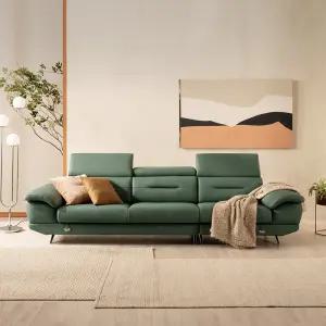 [쉐우드가구] 라미아 이태리 천연통가죽 천연면피 소가죽 기능성 소파 4인용+스툴