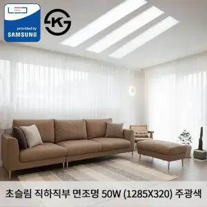 KW LED 초슬림 직하 직부 1285X320X25mm 50W 국산 KS 무타공 평판조명 면조명 주광색 6500K