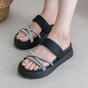 [분홍코끼리] 벨리에 큐빅 슬리퍼(4cm)