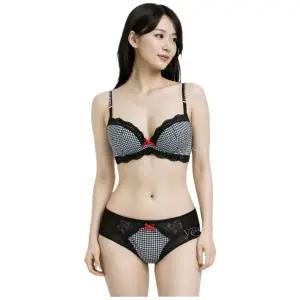 [롯데백화점]예스 미니 하운드 투스 체크 브라 햄라인 팬티 세트YSWBYB13YSWPYB14
