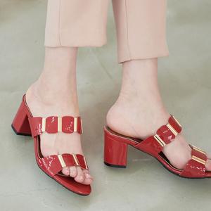 굵은 장식 패턴 패션 여성 슬리퍼 정장 힐 여름 사각코 미들힐구두 둥근코 여성봄구두 여성정장구두