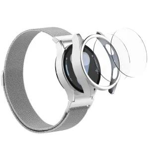 갤럭시워치 7 6 5 4 버튼 밀레니즈루프 메탈 스트랩 케이스 강화유리 세트