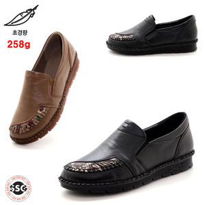 [천연소가죽 초경량 258g 고무창 3cm] 가볍고 발볼편한 착화감좋은 미끄럼방지 여성 스니커즈 슬립온 로퍼 단화 NGS S-727