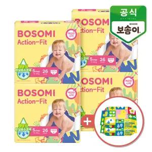 보솜이 액션핏 팬티형 기저귀 특대형 26개입 4개+휴대용 물티슈 40매
