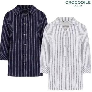 [크로커다일레이디] (CLEMBL105) 스트라이프 소매 턱 단추고리 셔츠_GN