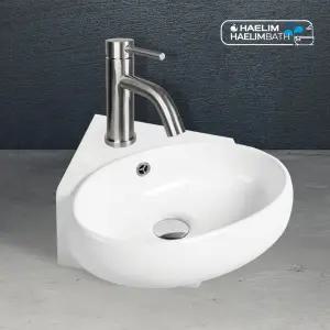 코너형 소형 미니 세면대 RB006 무광 원홀 수전+부속4종/욕실/사각/하부장/세면기/도기/날개형/무타공