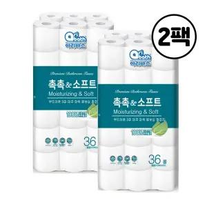 촉촉앤소프트 대용량 천연펄프화장지 3겹 25m 36롤X2팩 무형광