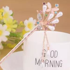 이엔 헤어 비녀 나비와 꽃 올림머리 액세서리 옆꽂이 올림머리장식 머리꽂이 헤어장식 반묶음핀