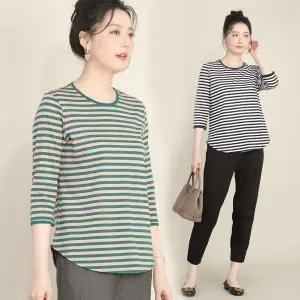 [애비뉴투지] 실켓 면 혼방 스트라이프 칠부 티셔츠 2종 (국내산)