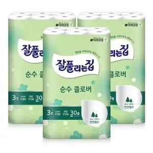 [잘풀리는집]순수 클로버 천연펄프 30M x 30롤 x 3팩
