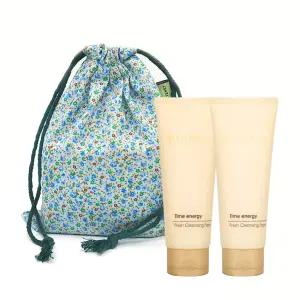 스트링파우치 화장품파우치(숨타임에너지 프레쉬 클렌징폼100mlx2개) 하늘색 잔꽃M