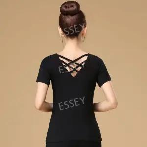 여성 백 그물 의상 댄스복 블랙 라인 댄스 라틴 상의 스포츠댄스복 브이넥 사교