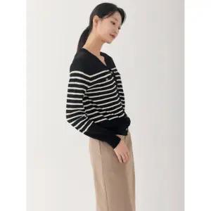 [지센] [24FW] 여성 스트라이프 버튼업 니트 가디건 LCKTO921_BK