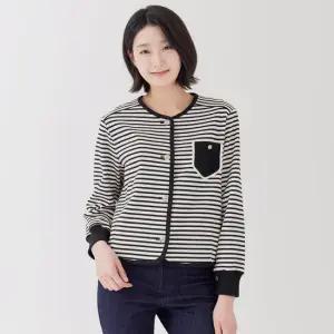 [지센] 스트라이프 버튼업 가디건형 티셔츠 LCTSP226_BK