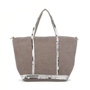 [바네사브루노] 0PVE31 V40435 992 카바스 스팽글 리넨 지퍼 토트백 스몰 S