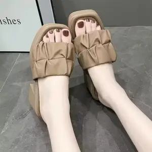 세련된 통굽 슬리퍼 사무실 신발 여성 캐주얼 학교 여성 사무실 웨지 파도 예쁜 슬리퍼