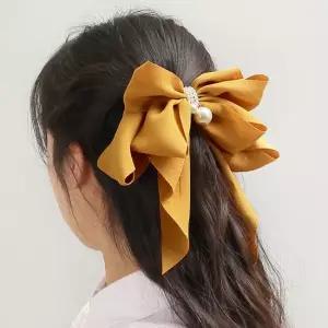 엔젤슈슈 나비 진주 자동 헤어핀 옐로우 꼬리헤어핀 리본핀 왕리본핀 리본머리핀