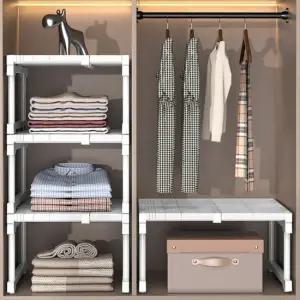 다용도 압축선반 길이조절 적층형 세탁실 옷장 정리 펜트리 선반 E348-O