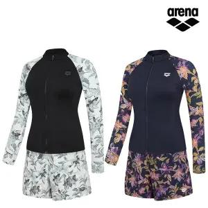 아레나 여성인 플로라 레귤러핏 집업 래쉬가드 세트 A6BL1PS04