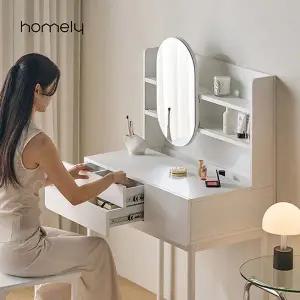 [홈리]국내생산 E0 레이어 스틸 수납 슬라이딩 콘솔 화장대 600/800 (거울포함)