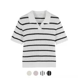 [폴햄] 여성 케이블조직 슬릿카라 반팔 니트_PHE2ET2070