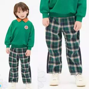 [팬콧키즈] 레터링 체크 배색 팬츠(DEEP GREEN)