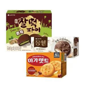 두쫀쿠 찰떡파이 피스타치오맛 x1+몽쉘 오리지널 6입 x1+마가렛트 오리지널 176g x1