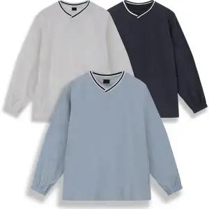 [디바옴므]오버핏 브이넥 맨투맨 피스테 우븐 긴팔 바람막이 티셔츠 트레이닝 골프