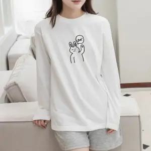 오버핏 롱 얇은 면 여자 긴팔 티셔츠 (9321915A)