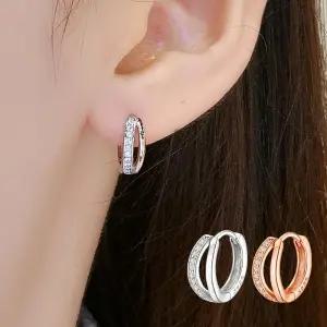 링귀걸이 실버 925 SILVER 은 지르콘 더블라인 미니큐빅 원형 링 원터치