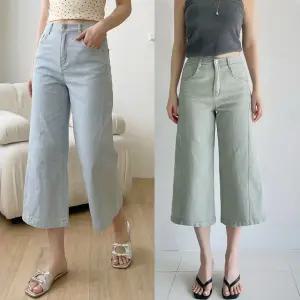 코튼 엠버8부와이드 봄 하우룩 밴딩 8부 크롭 와이드 절개 코튼팬츠