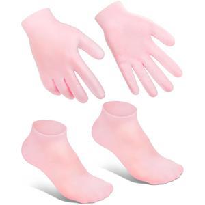블래타운 2쌍 실리콘 보습 장갑 양말 세트, 미끄럼 방지 소프트 스파 젤 발을 부드럽게 하는 발 건조 균열 피부, 손을 여성 페디큐어 양말, 후 관리 (핑크)