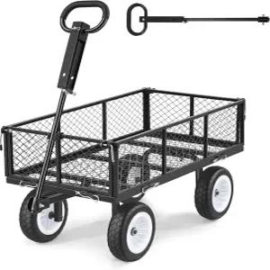 VEVOR 900 LBS 스틸 가든 카트 핸들 2개 10인치 플랫 프리 타이어가 장착된 헤비 듀티 풀러블 왜건 분리형