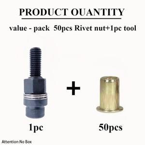 51개 중형 리벳 팝너트 키트도구 포함M3-M12 아연 도금 RH 나사산 자동차 수리/가구/번호판/개조용