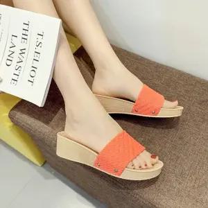 심플 여성 여름 가볍고 푹신한 라탄 슬리퍼 PVC 3컬러