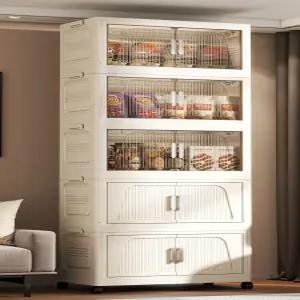 양문형 가정용 서랍장 5단 투명 이동식 옷 접이식 상자 사물함 수납장 함