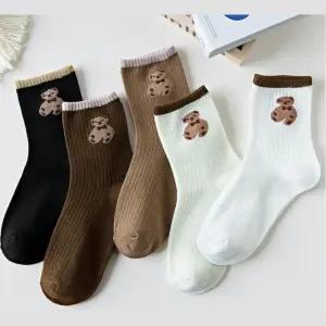 귀여운 곰돌이 초등학생 고학년 여자 양말 5개 여자중목 여성삭스 봄