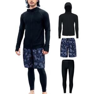 [NARANNBU] 나란부 남성용 수영복 래시가드 3점 세트 긴소매 파카 레깅스 해수 팬츠 냉감 흡땀 속건 수륙양용 착용 시 슬림해 보임 대형 사이즈 UPF50 / UV 차단