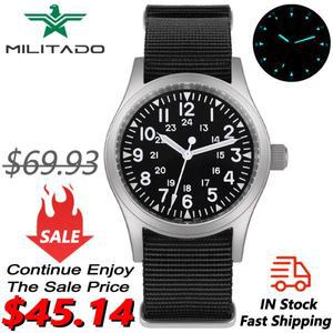 Militado ML05 밀리터리 시계 VH31 스윕 무브먼트 돔형 사파이어 크리스탈 손목 하이 클리어 AR 코팅 38mm