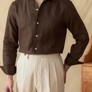 긴팔 남자린넨셔츠 솔리드 오버핏 와이셔츠 여름 컬러 코랄