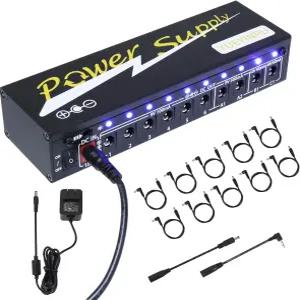 Yueyinpu 기타 이펙터 페달용 파워 서플라이 10개 절연 DC 출력(9V/12V/18V) 개별 단락 보호 기능 포함