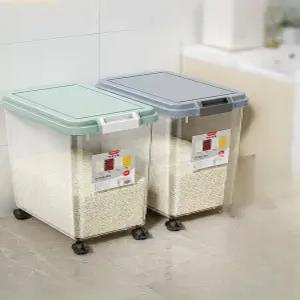 진공 쌀통 30kg 방습 밀폐 투명 있음 바퀴 그레이