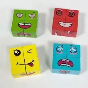 표정 맞추기 원목 큐브 퍼즐 어린이 감정 학습 얼굴 블록 장난감 보드게임