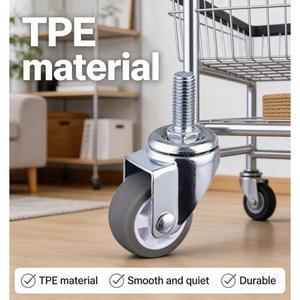 4개입 1인치 25mm 회색 TPE 캐스터 M6 나사산 헤비듀티 무소음 범용 바퀴 사무용 가구 캐비닛 및 가정용 수납장용