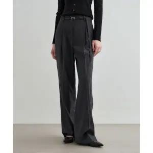 매장정품 몽돌 MONGDOL [벨트 SET] 스트라이프 원 턱 와이드 슬랙스 차콜 MDPT025STCHARCOAL 244372