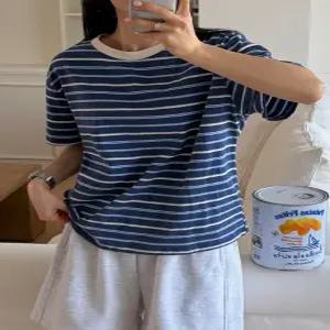 위드니 스트라이프 배색 반팔티 (4 color)